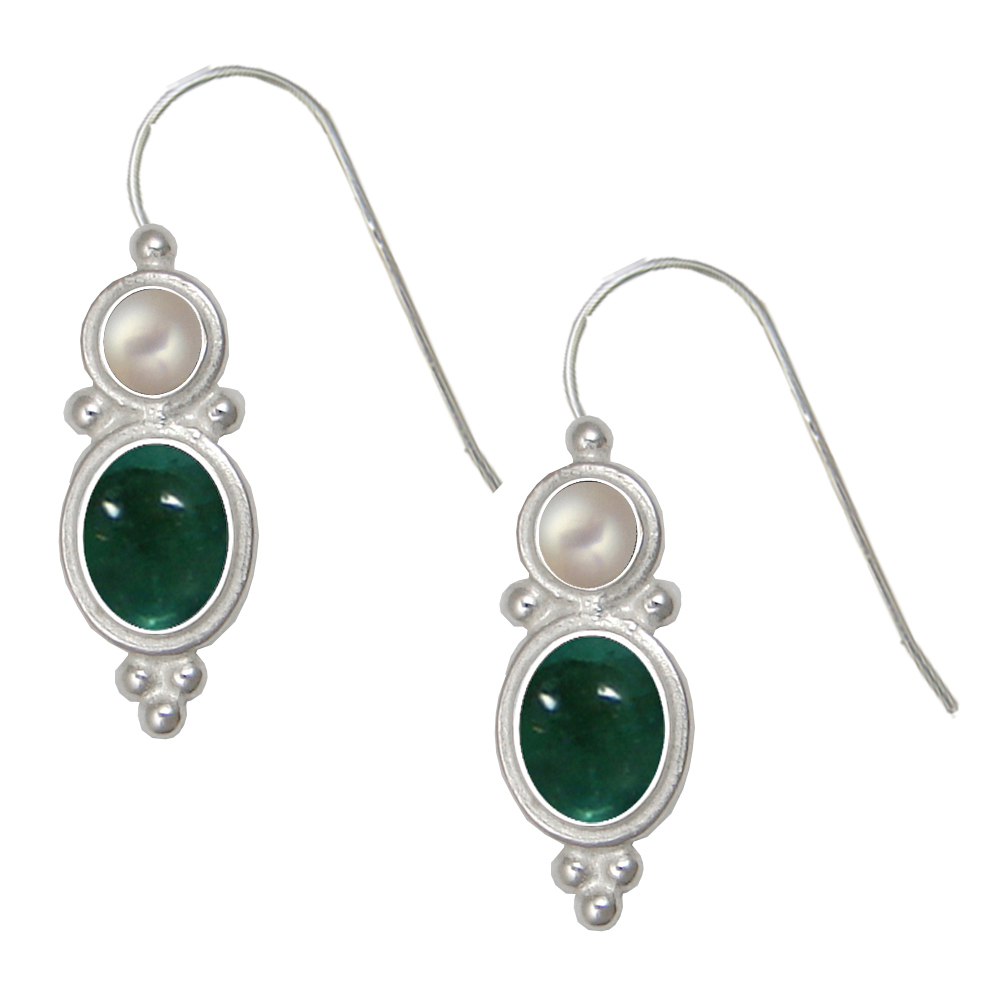 Sterling Silver Drop Dangle Earrings Fluorite And Cultured Freshwater Pearl